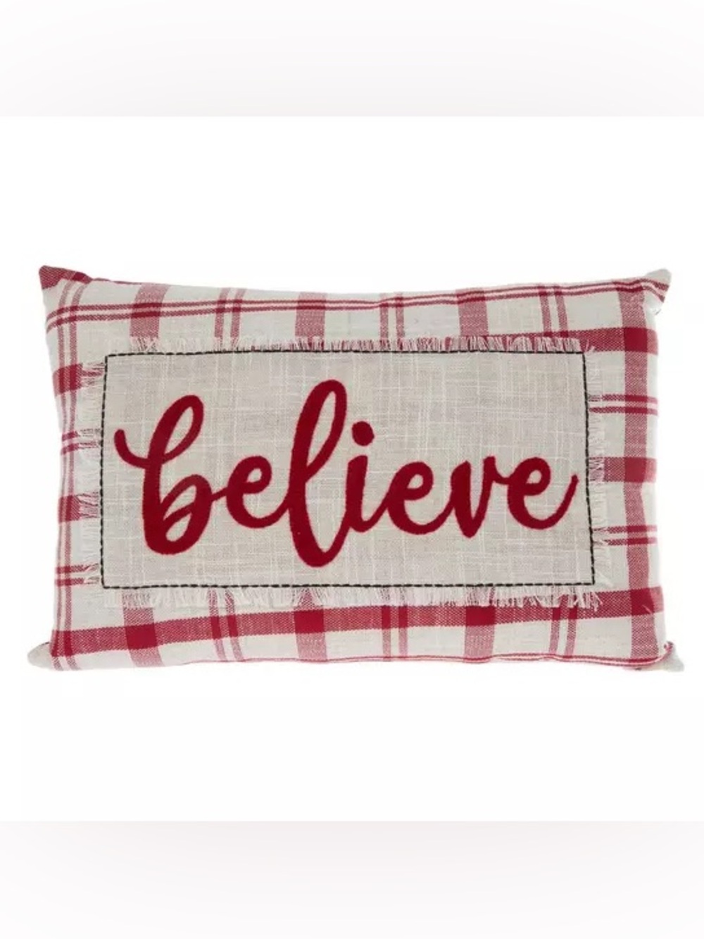 Red & White Plaid Believe Pillow